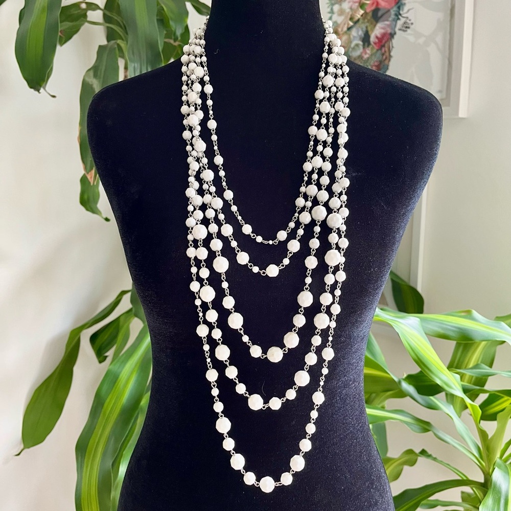 Multi Layer White Beaded Necklace